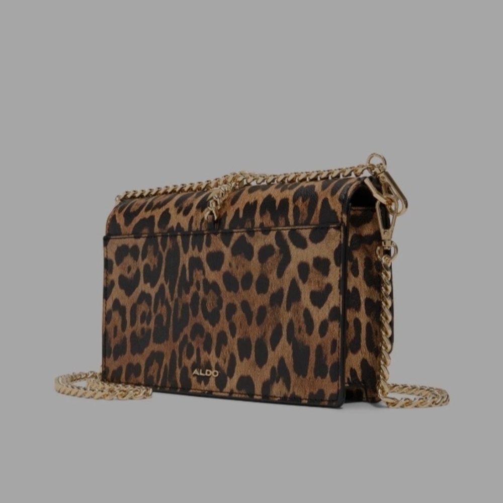 Aldo Leopard Print Clutch with Gold Chain - Picture 3 of 7